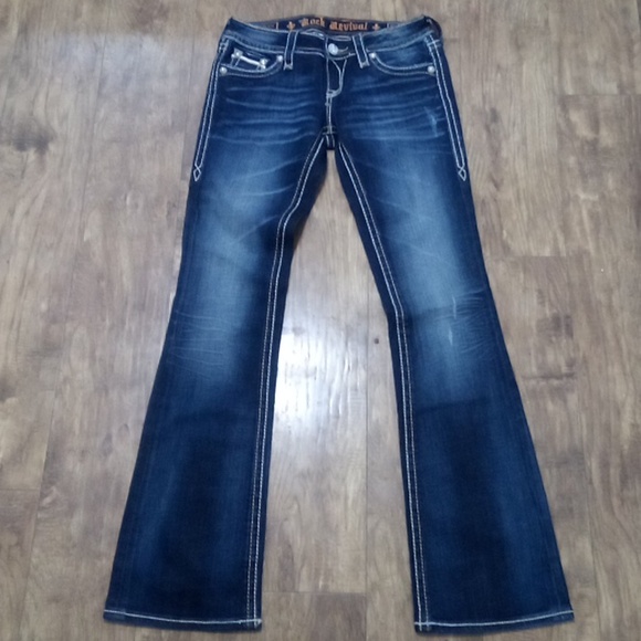 Rock Revival Women's 26 Bootcut Faux Leather Flap Pockets Distressed Anett NWOT - Picture 3 of 12